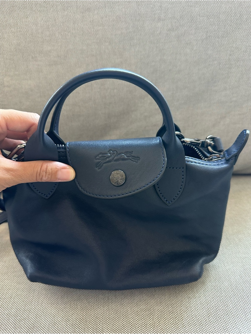Longchamp Mini Le Pliage Navy Leather Top-Handle Crossbody bag